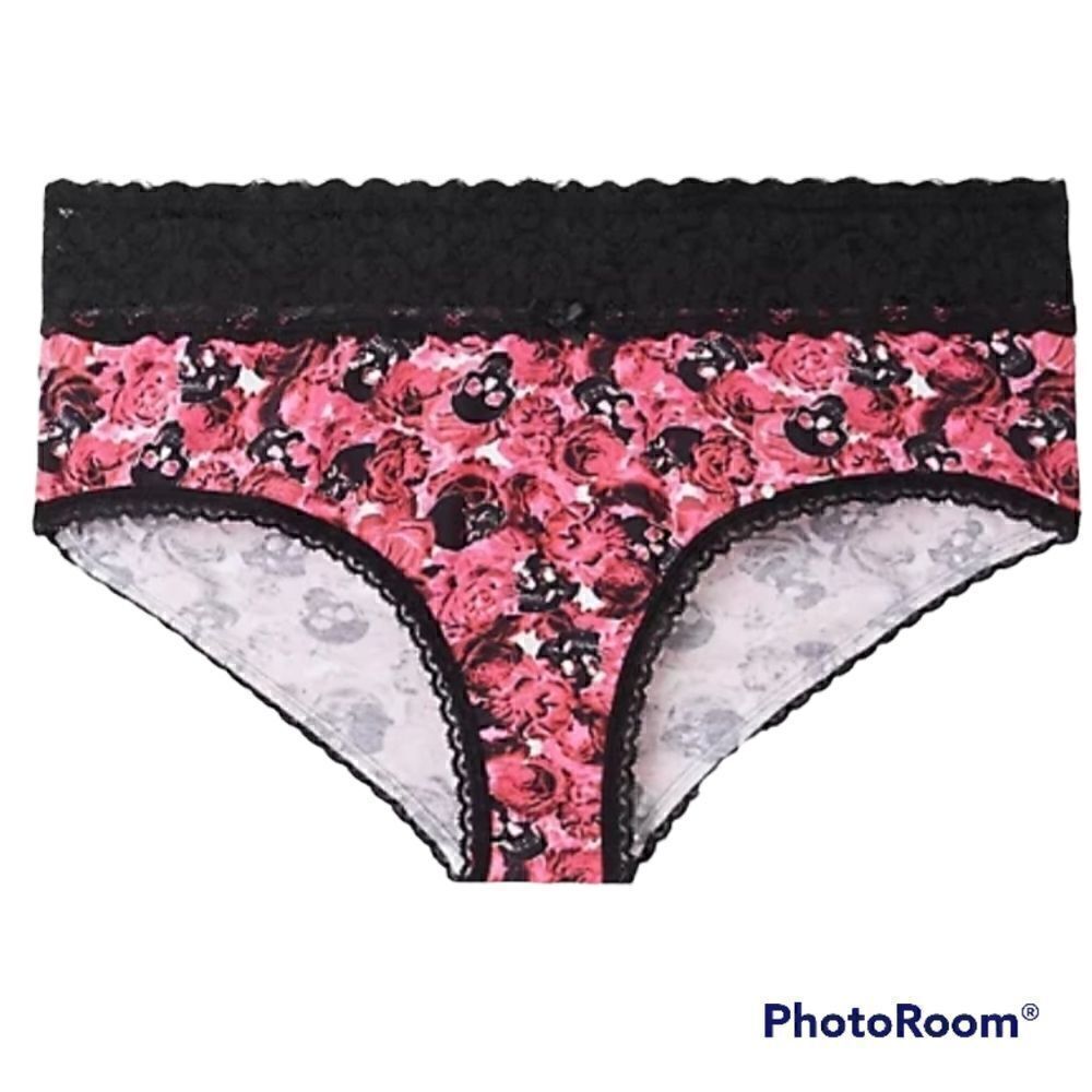 5X 28W Torrid Wide Lace Trim Cheeky Panty Pink Rose Skull Cotton Blend Knit Plus